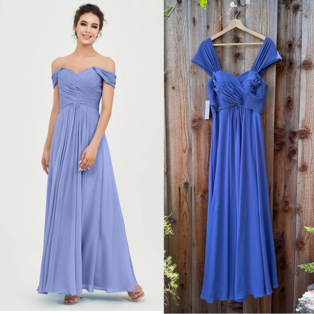 Periwinkle Chiffon Off-The-Shoulder Faux Wrap Cap-Sleeve Maxi Dress 🌿